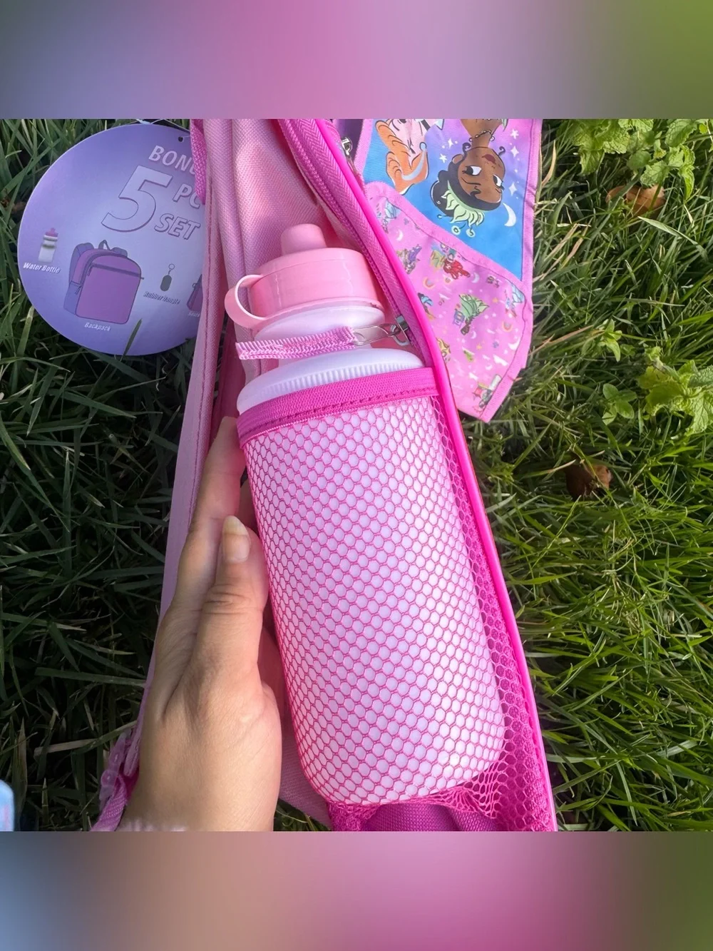 Disney Princess Pink Girly Lunch Box Water Bottle Keychain School Backpack